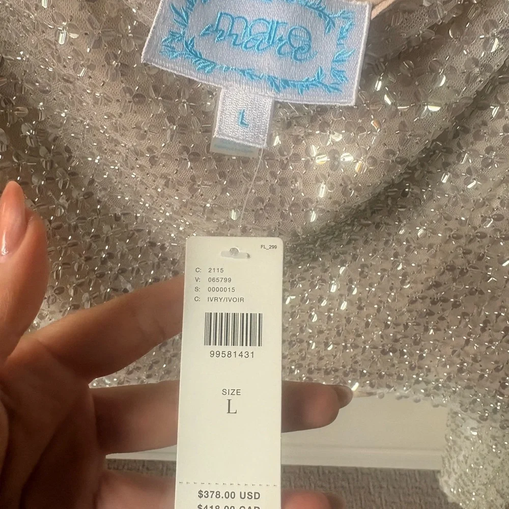 Anthropologie Ivory Sequin Cropped Long-Sleeve Top